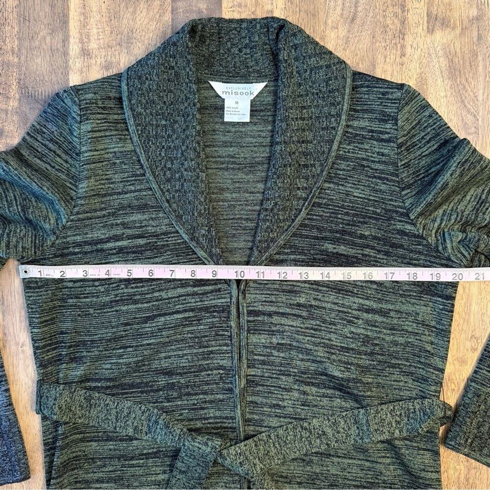 Exclusively Misook Sweater Cardigan Acrylic Knit Tie-Belt Long Robe Green Medium - Picture 7 of 8